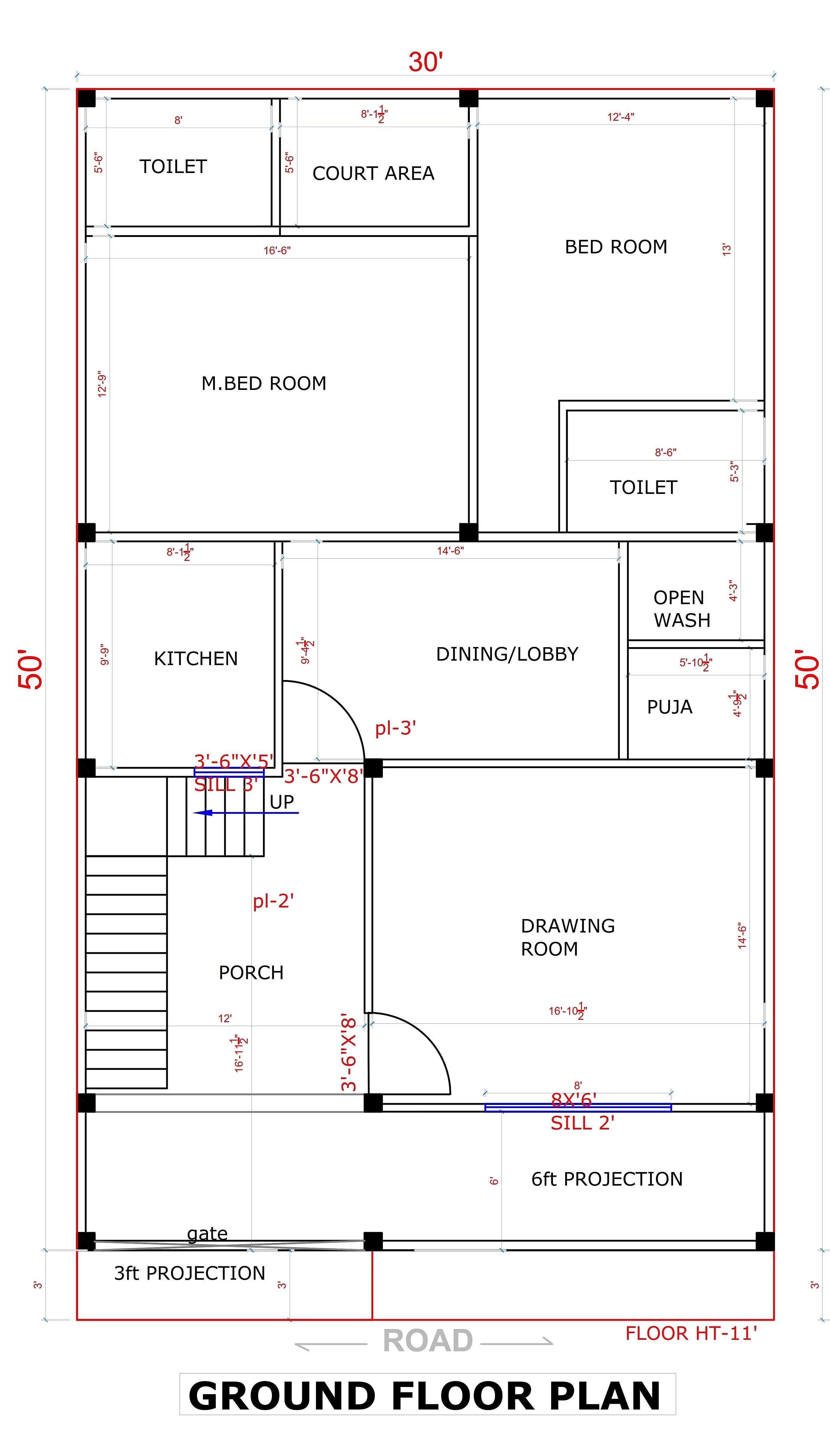 30X50 House Plan- 1500 sq ft Residential Cum Commercial House Design at Lucknow thumbnail 4 — Project ID 7049