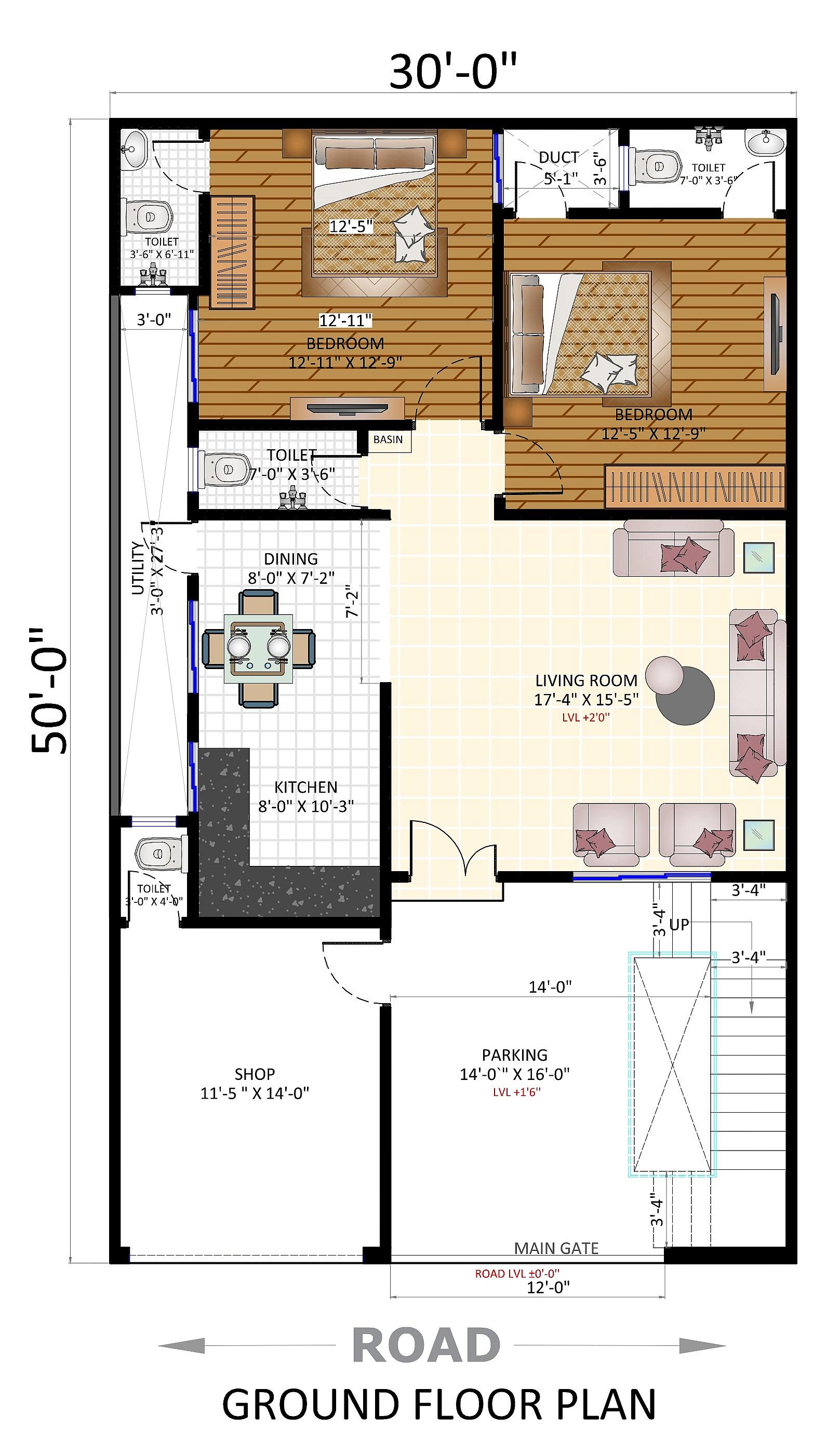 30X50 House With Shop Plan- 1500 sq ft Residential Cum Commercial House Design at Indore thumbnail 3 — Project ID 7050