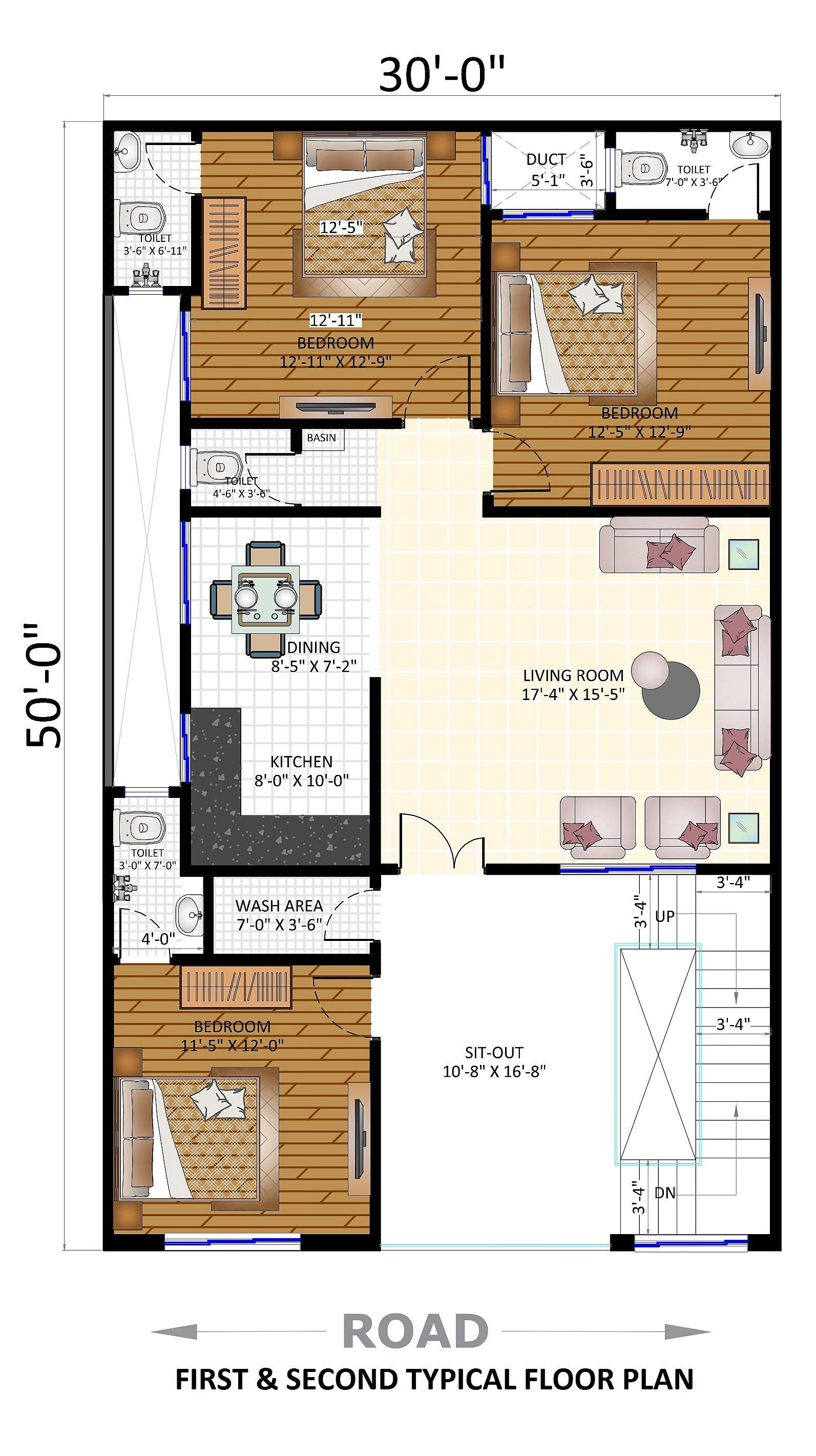 30X50 House With Shop Plan- 1500 sq ft Residential Cum Commercial House Design at Indore thumbnail 2 — Project ID 7050