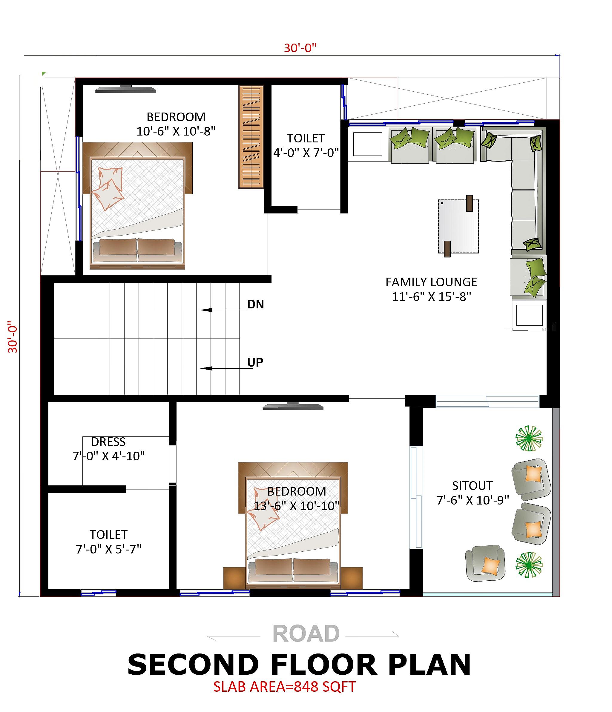 30X30 House Plan- 900 sq ft Residential House Design at Bangalore thumbnail 2 — Project ID 7054