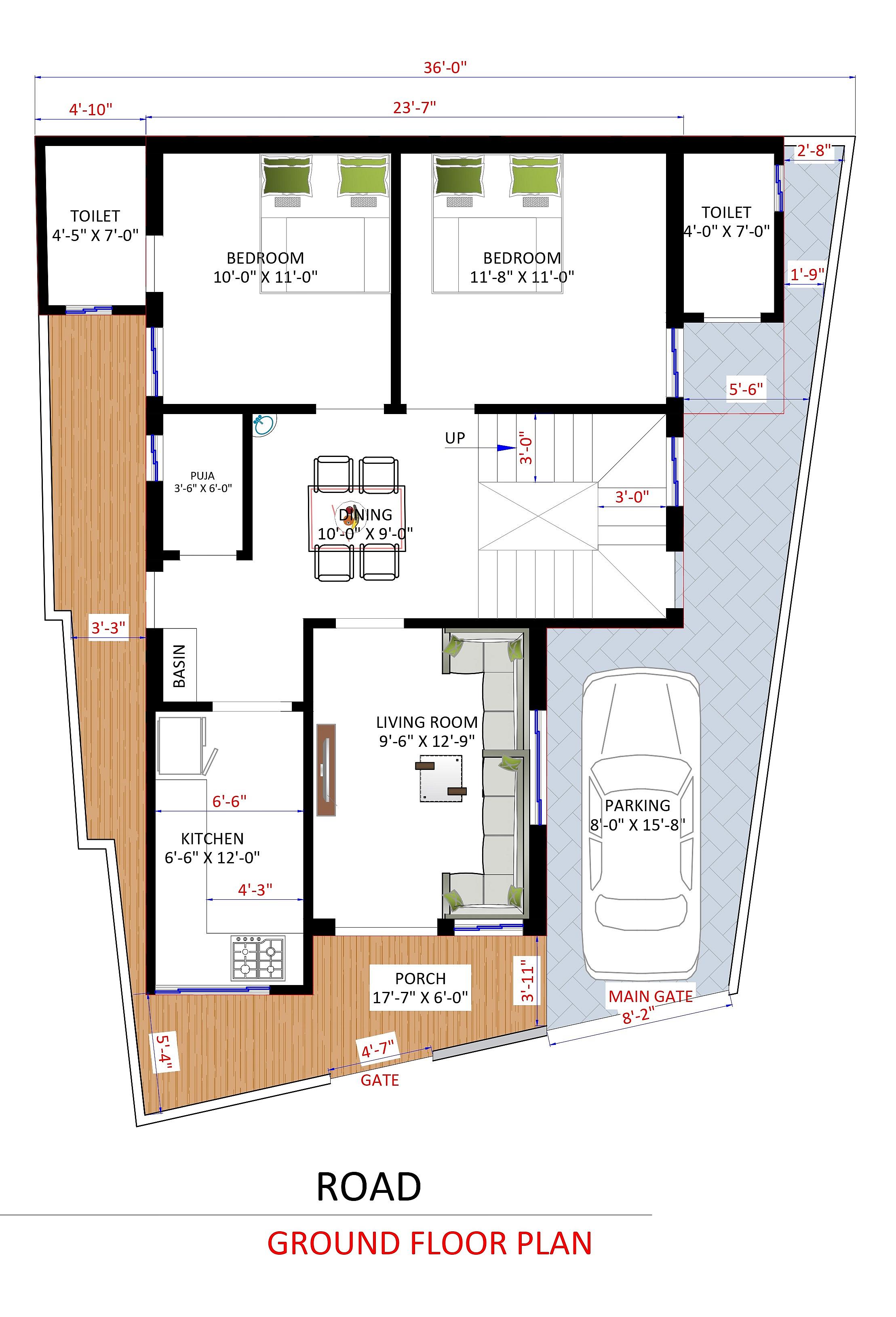 36X40 House Plan- 1440 sq ft Residential House Design at Amaravati thumbnail 3 — Project ID 7056