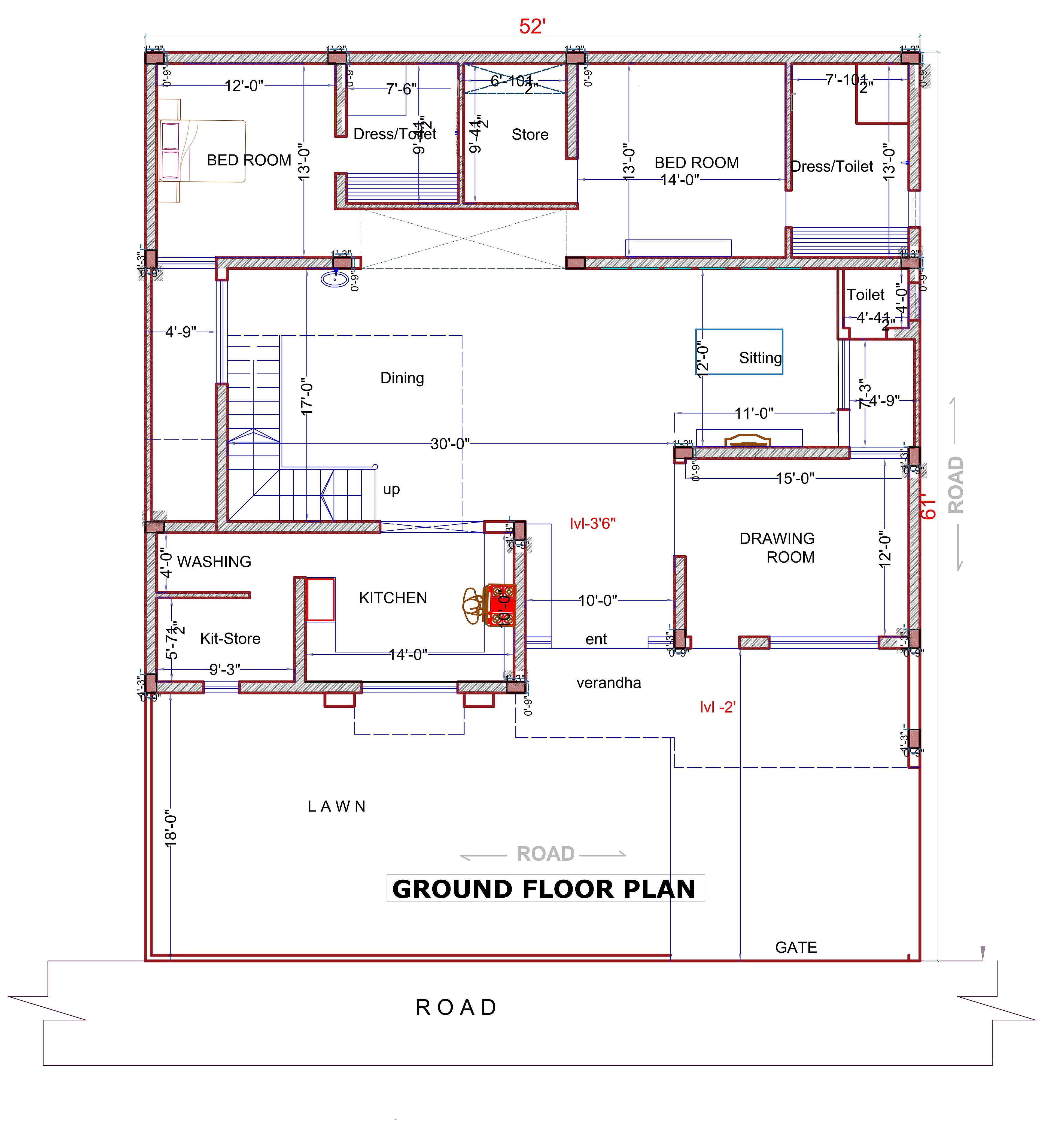 52X60 House plan- 3120 sqft Residential House Design at Jammu thumbnail 4 — Project ID 7059