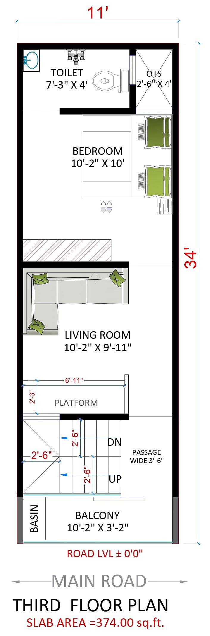 11X34 Multi Storey Residential Plan thumbnail 3 — Project ID 7068