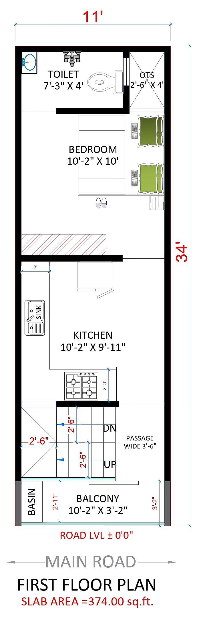 11X34 Multi Storey Residential Plan thumbnail 5 — Project ID 7068