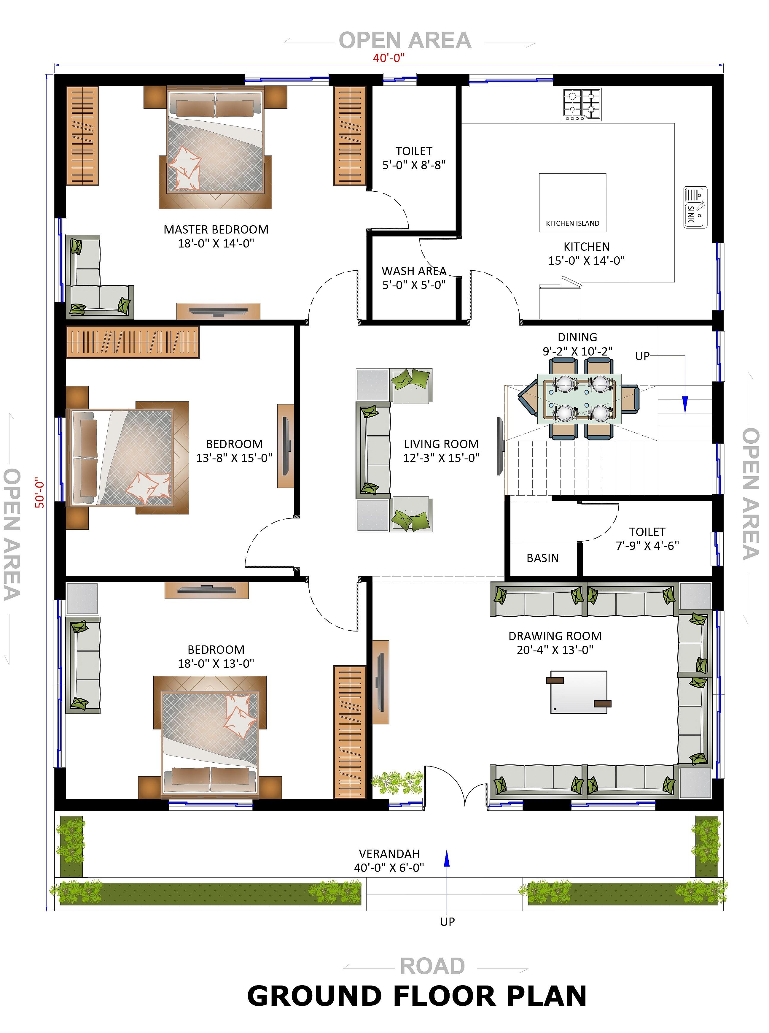 40X50 House Plan- 2000 sq ft Residential House Design at Rewa — photo 1 — Project ID 7072