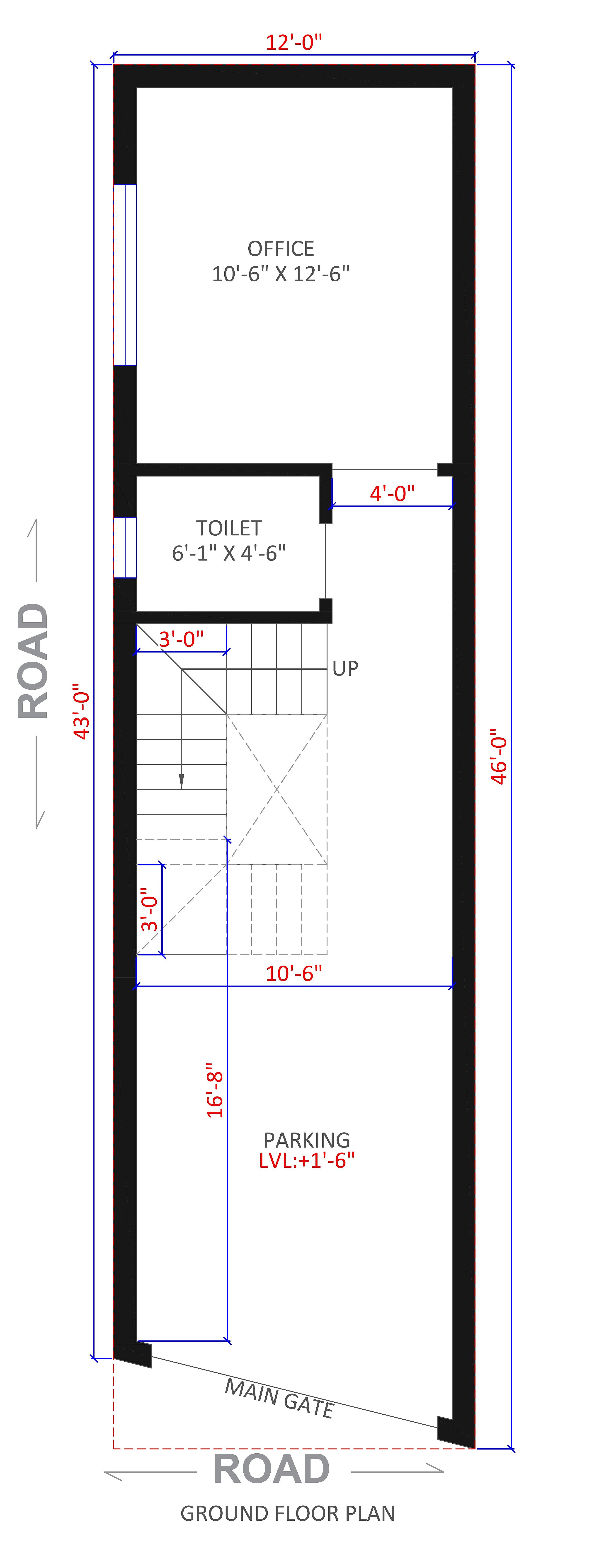 12X43 House With Office Plan- 516 sq ft Residential Cum Commercial House Design at Muzaffarpur thumbnail 3 — Project ID 7074