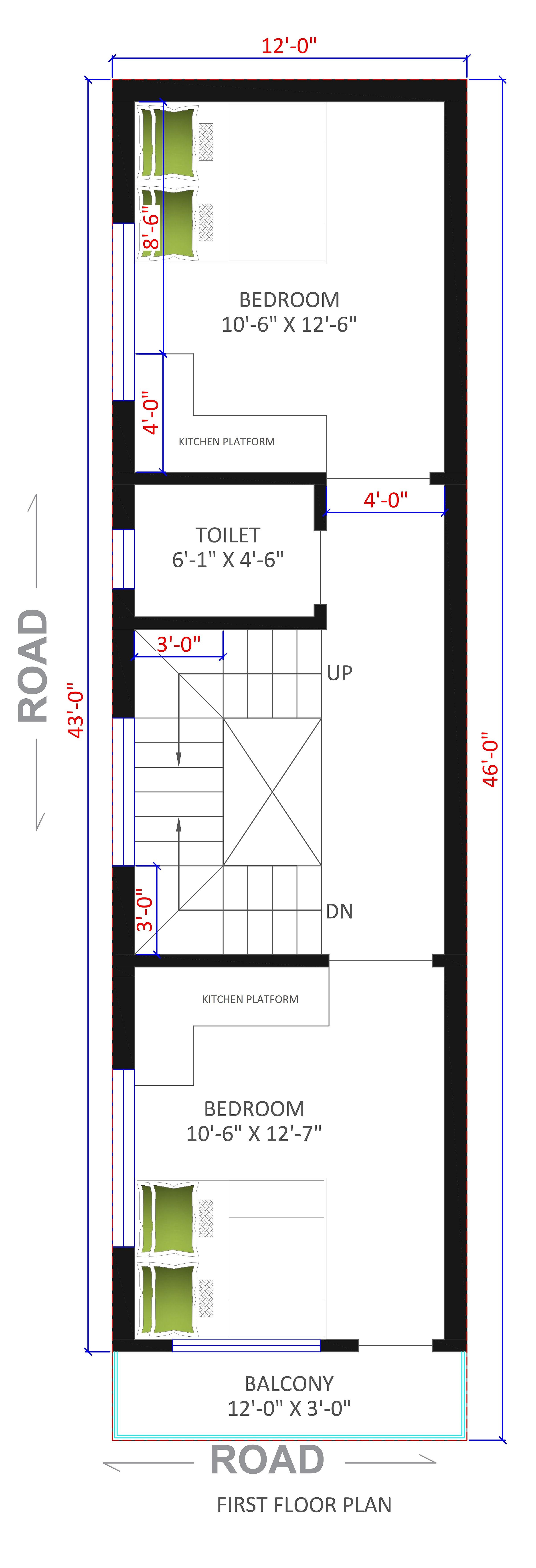 12X43 House With Office Plan- 516 sq ft Residential Cum Commercial House Design at Muzaffarpur thumbnail 2 — Project ID 7074