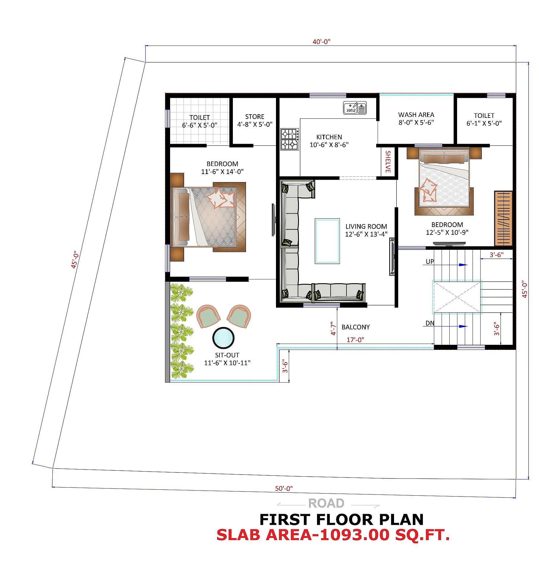 40X50 House plan- 2000 sqft Residential house design At Nagpur thumbnail 2 — Project ID 7075