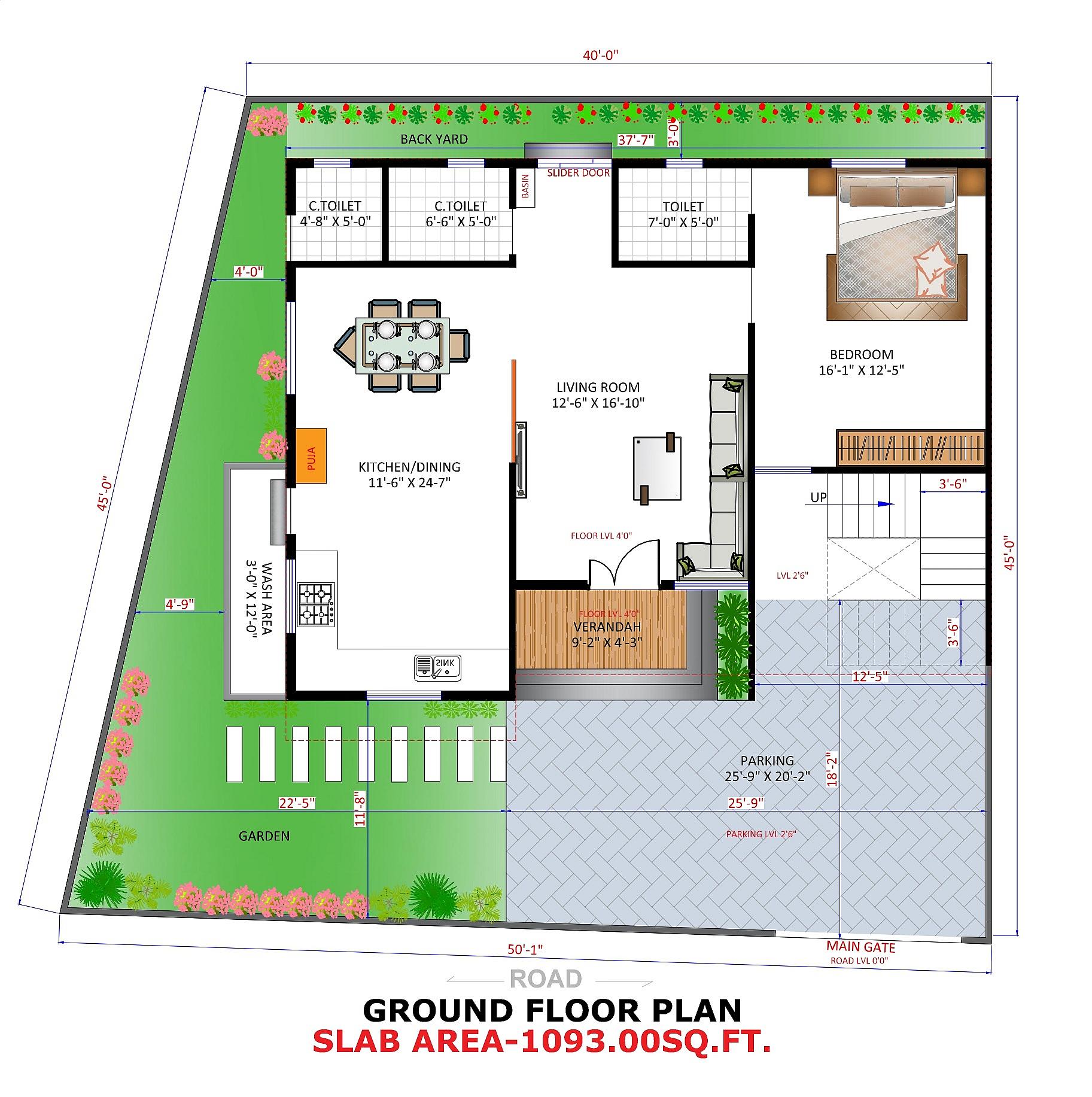 40X50 House plan- 2000 sqft Residential house design At Nagpur thumbnail 3 — Project ID 7075