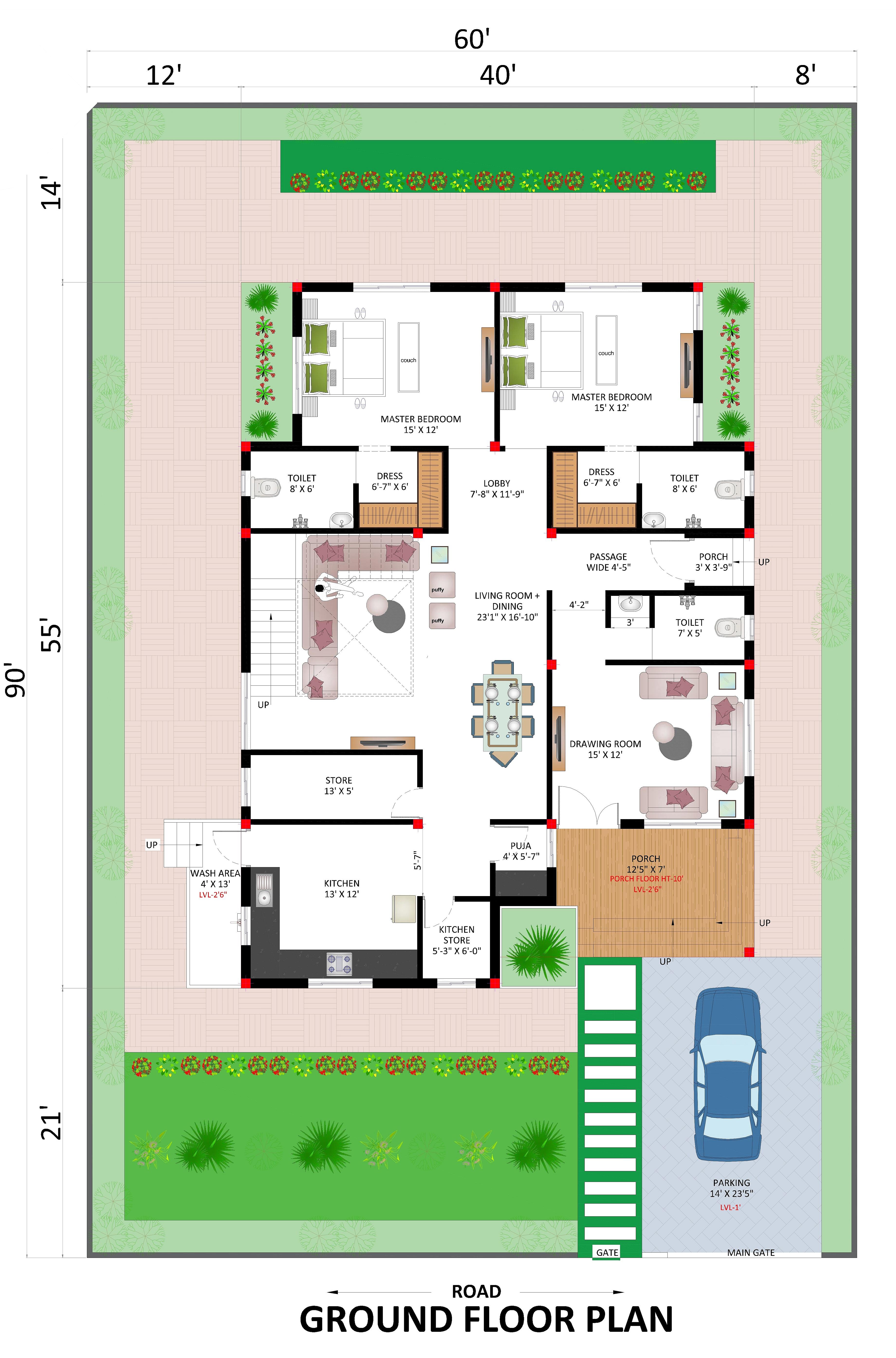 60X90 House Plan- 5400 sq ft Residential House Design at Kathua thumbnail 2 — Project ID 7076