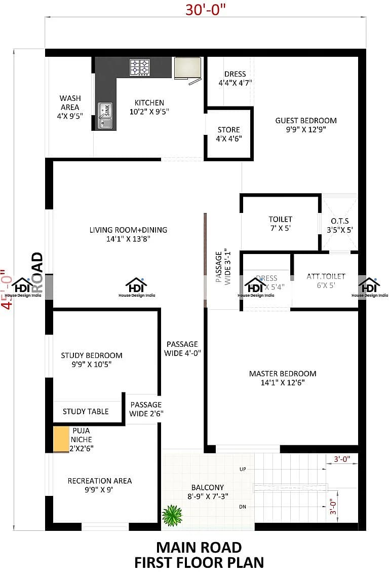 30X45 House Plan- 1350 sq ft Residential House Design at Sitapur thumbnail 2 — Project ID 7077