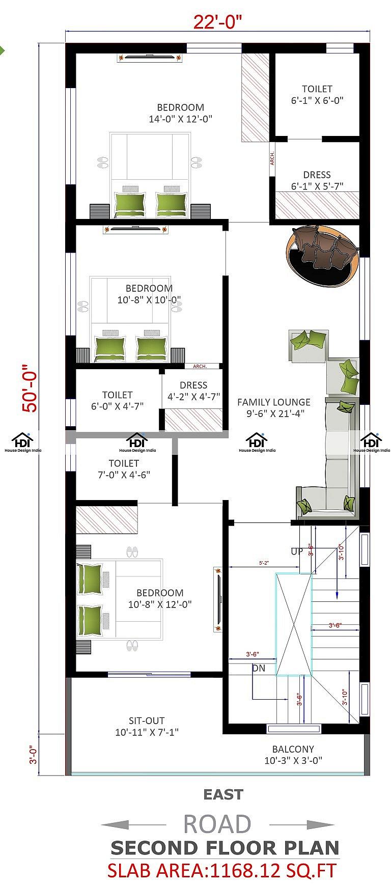22X50 House Plan- 1100 sq ft Residential House Design at Indore thumbnail 2 — Project ID 7079