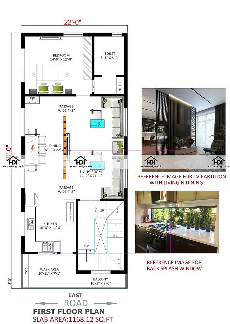 22X50 House Plan- 1100 sq ft Residential House Design at Indore thumbnail 3 — Project ID 7079