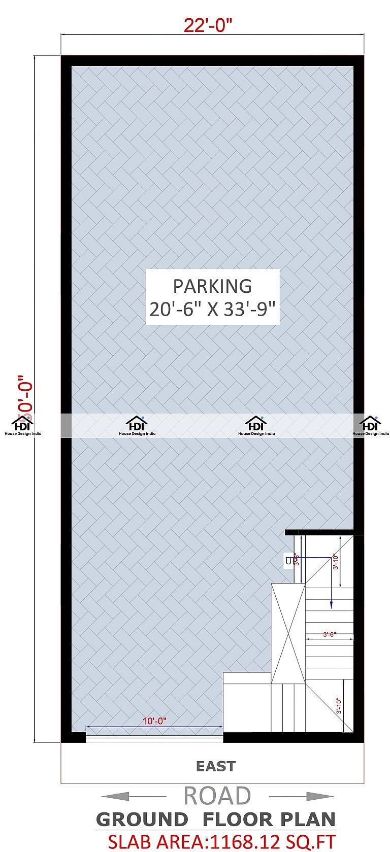 22X50 House Plan- 1100 sq ft Residential House Design at Indore