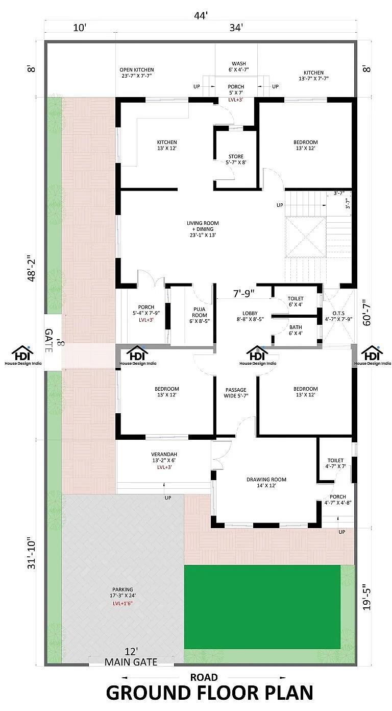 45X80 House Plan- 3600 sq ft Residential House Design at Hisar [HR]