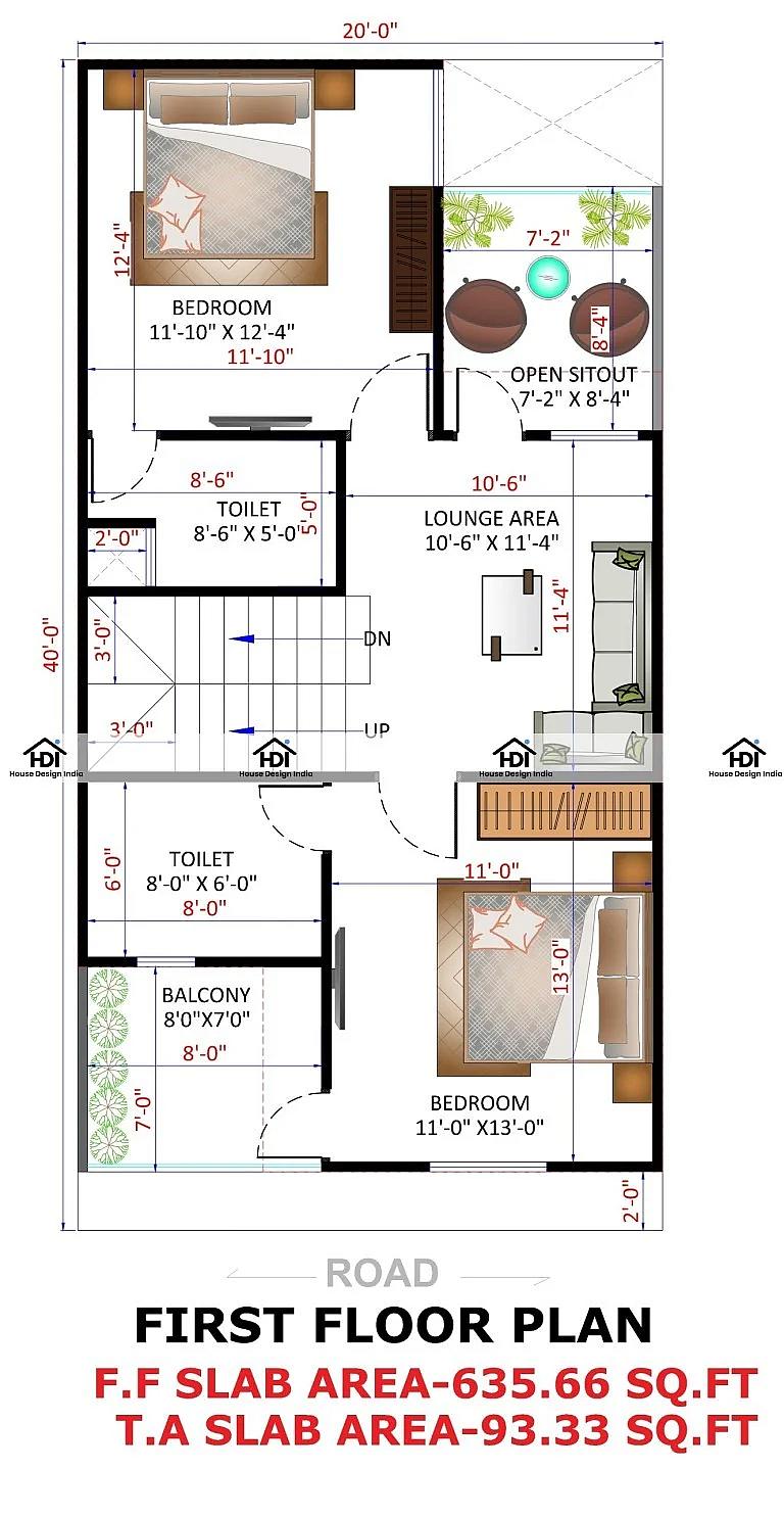 20X40 House Plan- 800 sq ft Residential House Design at Indore thumbnail 2 — Project ID 7081
