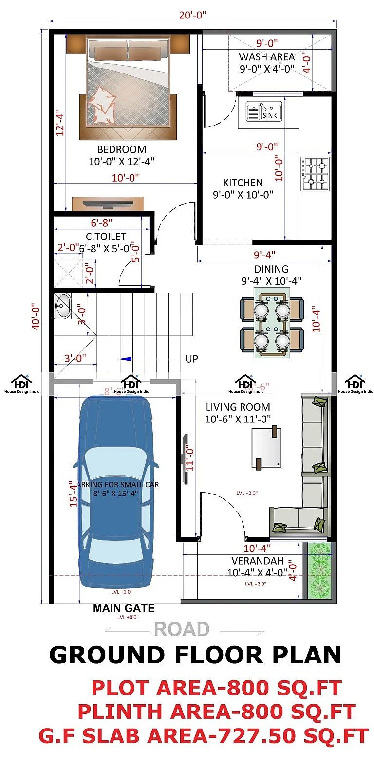 20X40 House Plan- 800 sq ft Residential House Design at Indore thumbnail 3 — Project ID 7081