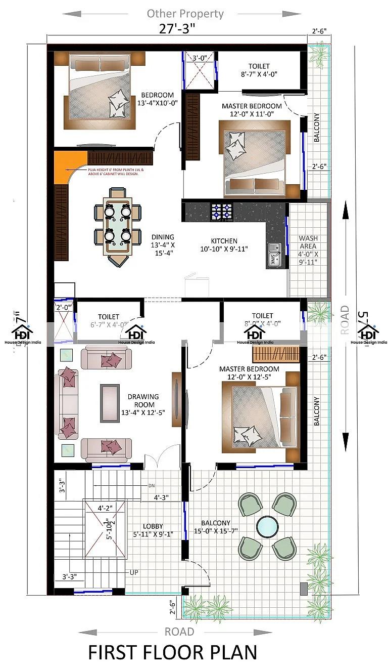 28X58 House Plan- 1624 sq ft Residential House Design at Saharanpur thumbnail 2 — Project ID 7082
