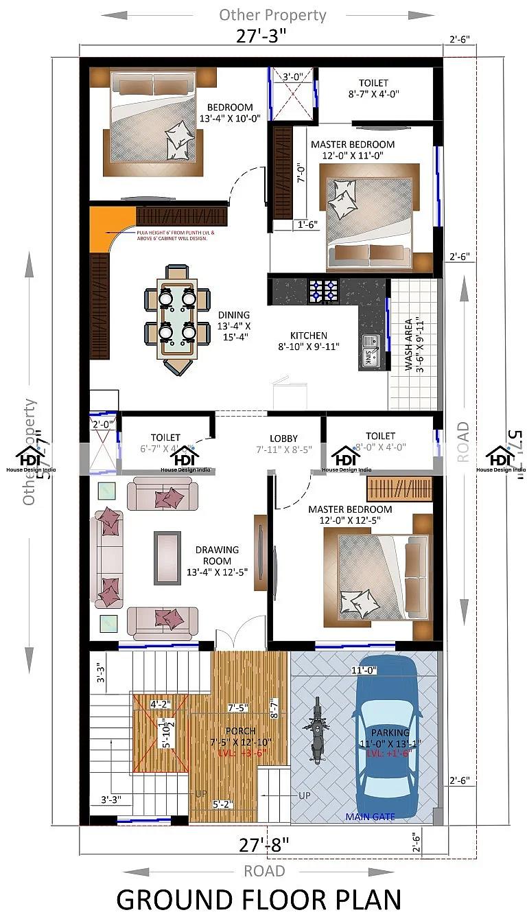 28X58 House Plan- 1624 sq ft Residential House Design at Saharanpur thumbnail 3 — Project ID 7082