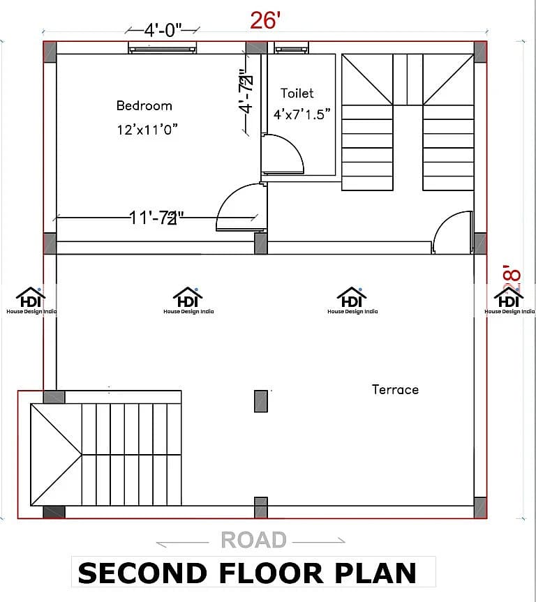 26X28 House plan- 728 sq ft Residential House Design at Chennai thumbnail 2 — Project ID 7089