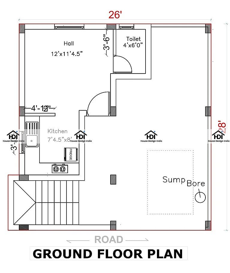 26X28 House plan- 728 sq ft Residential House Design at Chennai thumbnail 4 — Project ID 7089
