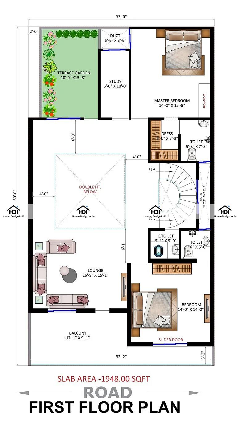33X60 House Plan- 1980 sq ft Residential House Design at Bhiwani [HR]