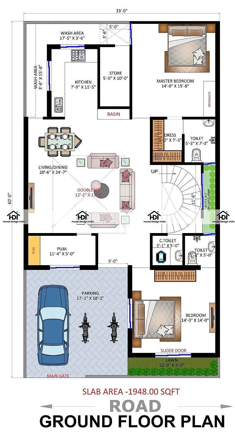 33X60 House Plan- 1980 sq ft Residential House Design at Bhiwani thumbnail 2 — Project ID 7094