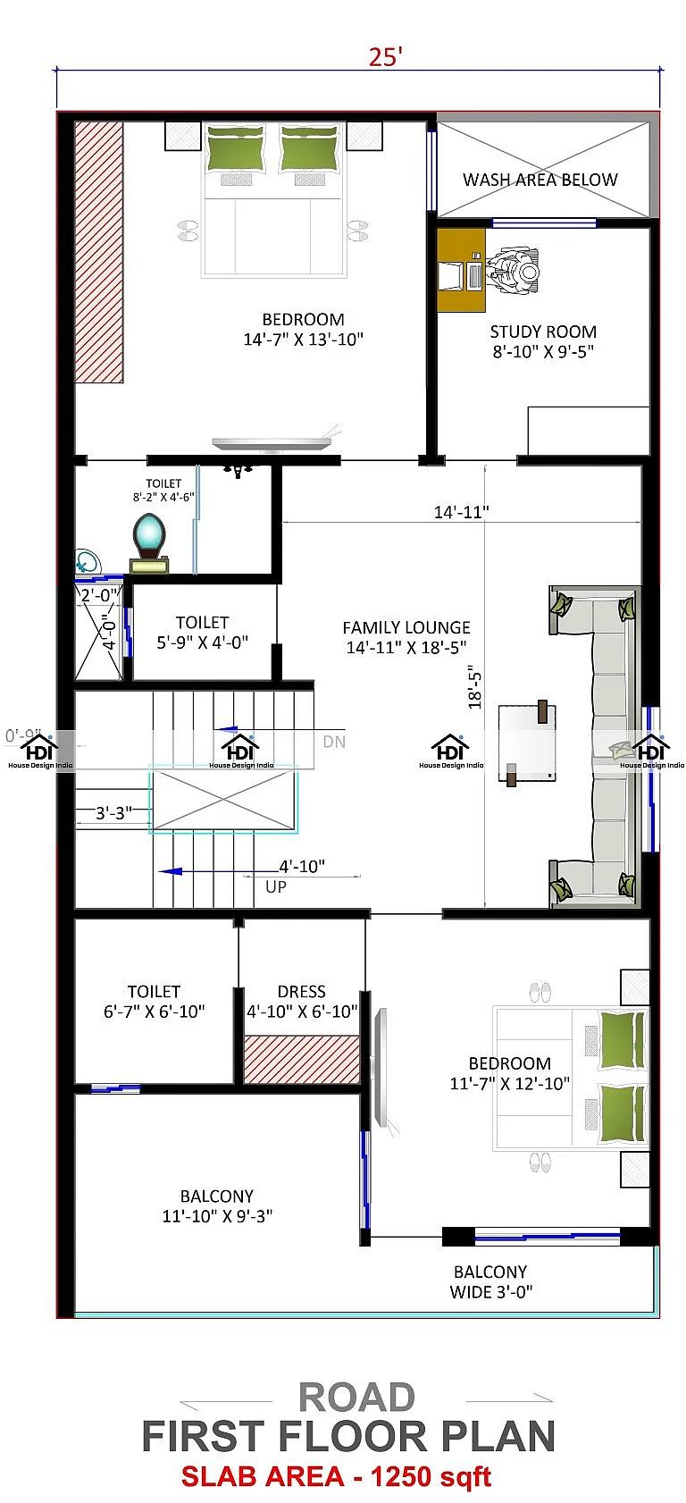 25X50 House Plan- 1250 sq ft Residential House Design at Jhansi — photo 1 — Project ID 7097