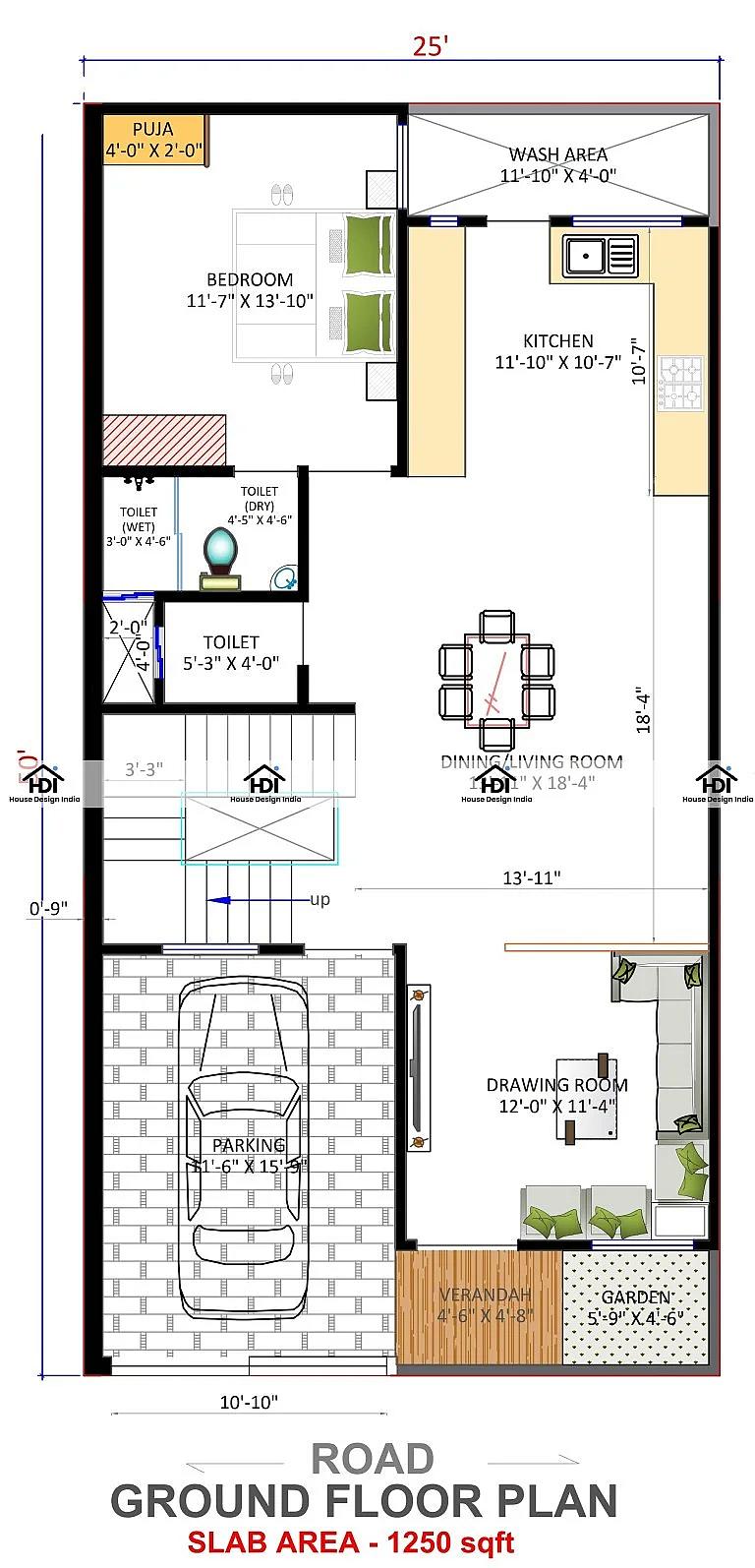 25X50 House Plan- 1250 sq ft Residential House Design at Jhansi thumbnail 4 — Project ID 7097