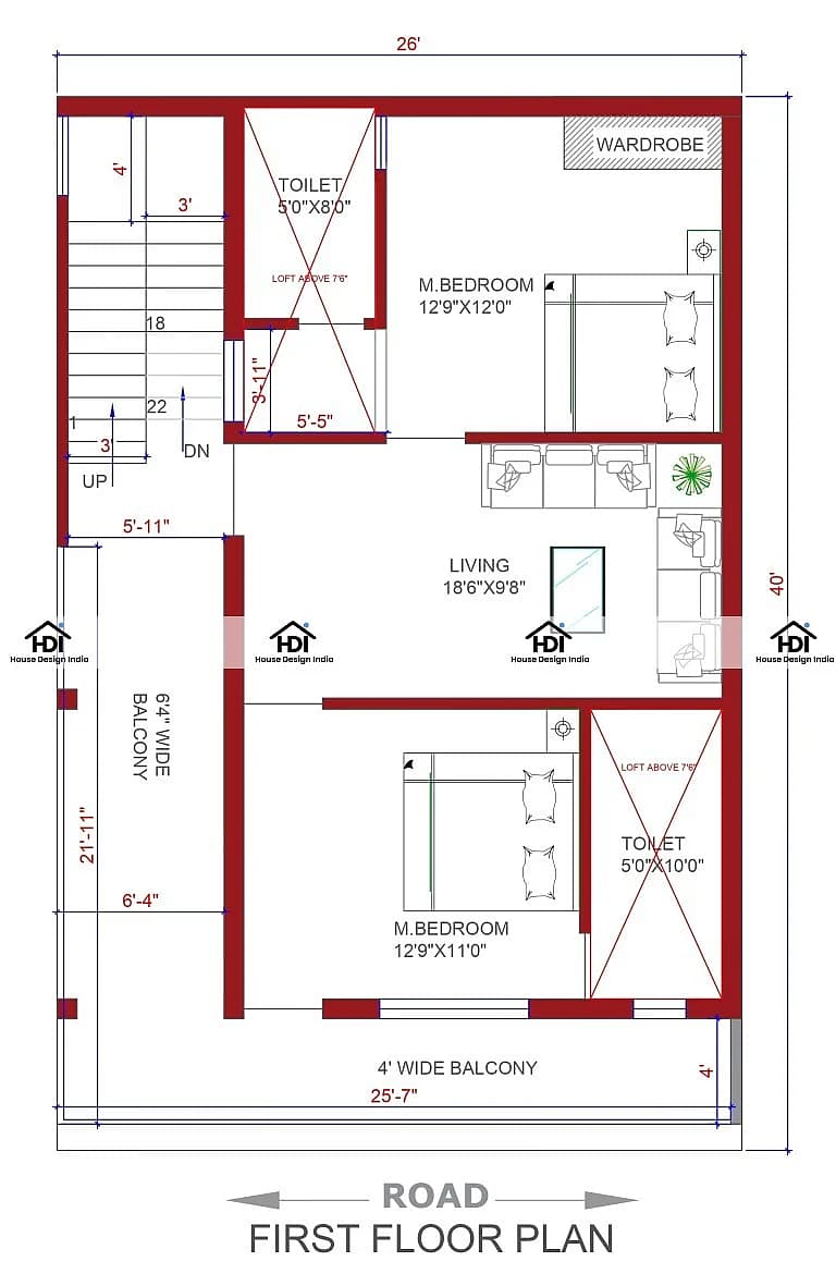 26X40 House Plan- 1040 sq ft Residential House Design at Ahmadabad thumbnail 2 — Project ID 7104