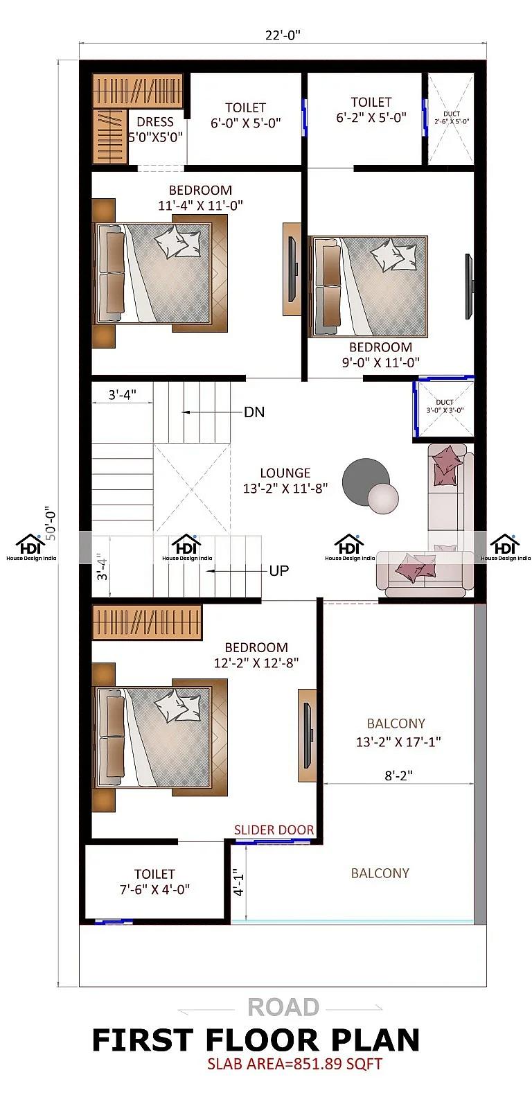 22X50 House plan- 1100 sqft Residential house design At Indore thumbnail 2 — Project ID 7106