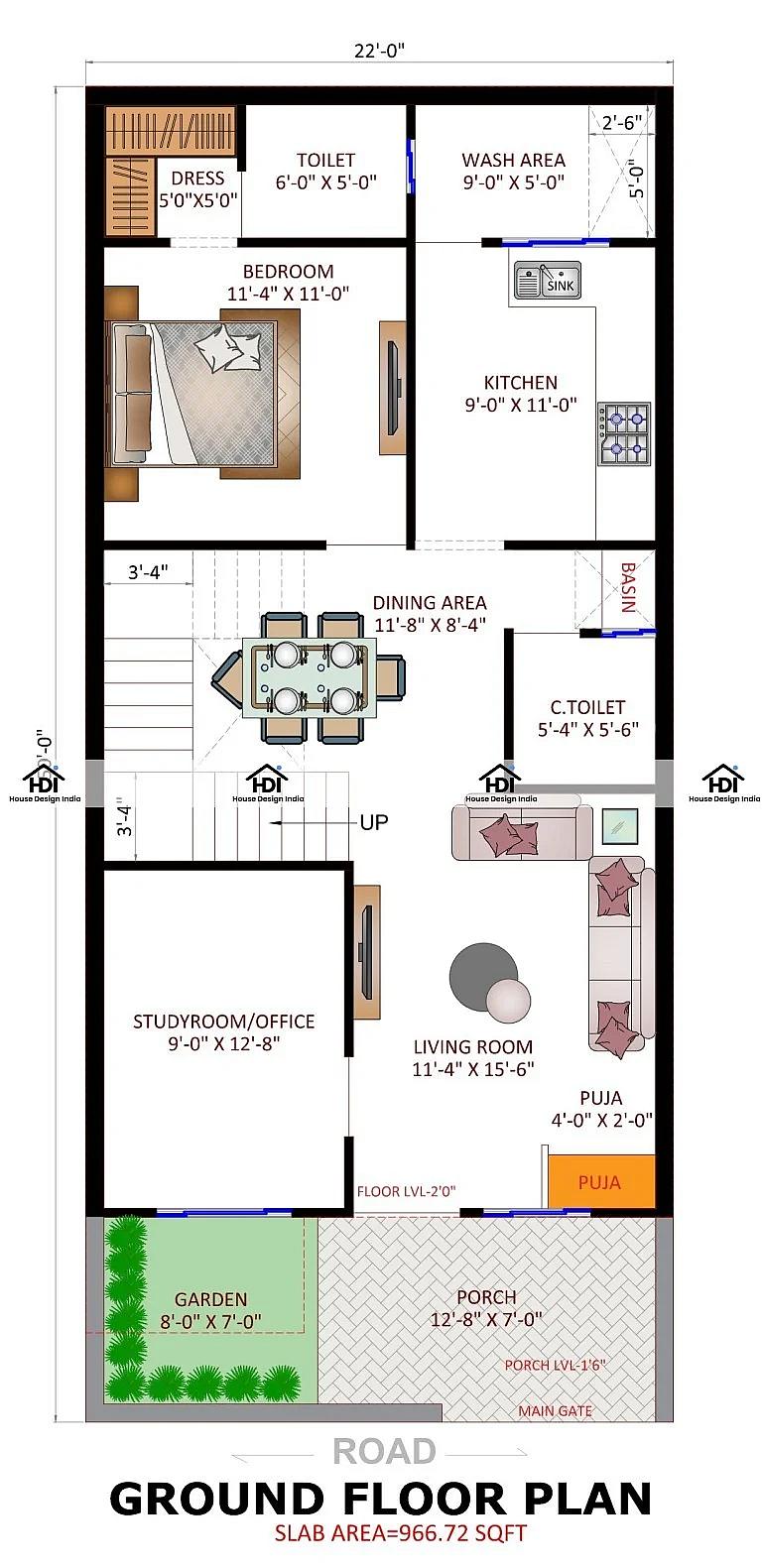 22X50 House plan- 1100 sqft Residential house design At Indore thumbnail 3 — Project ID 7106