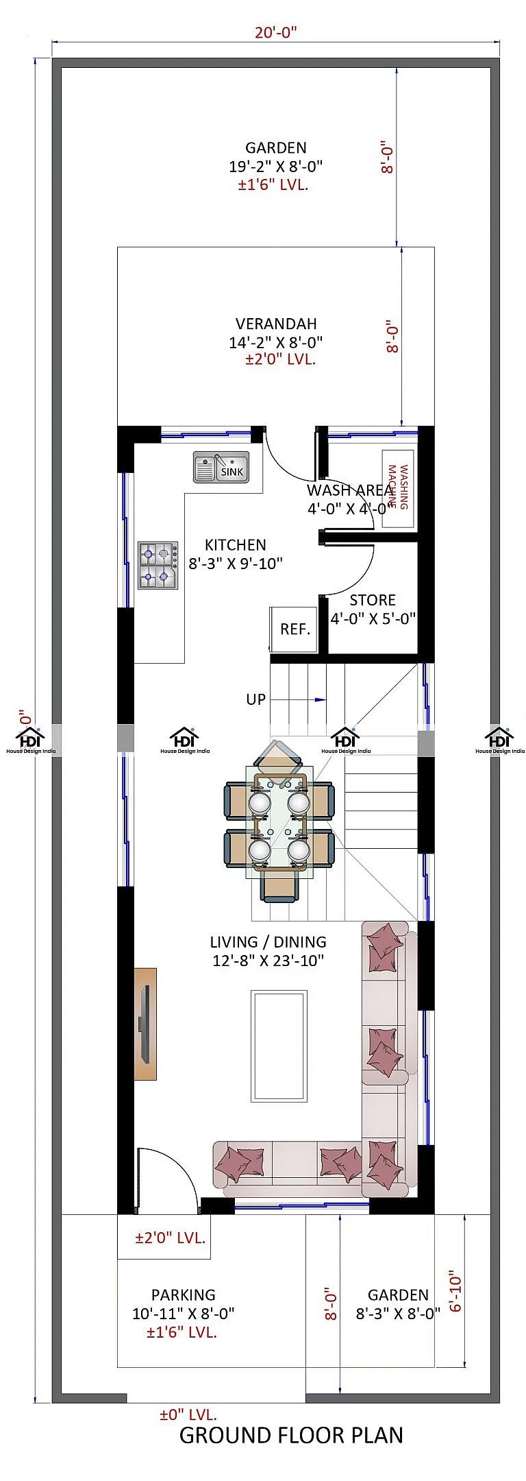 20X60 House Plan- 1200 sq ft Residential House Design at Viluppuram thumbnail 3 — Project ID 7112