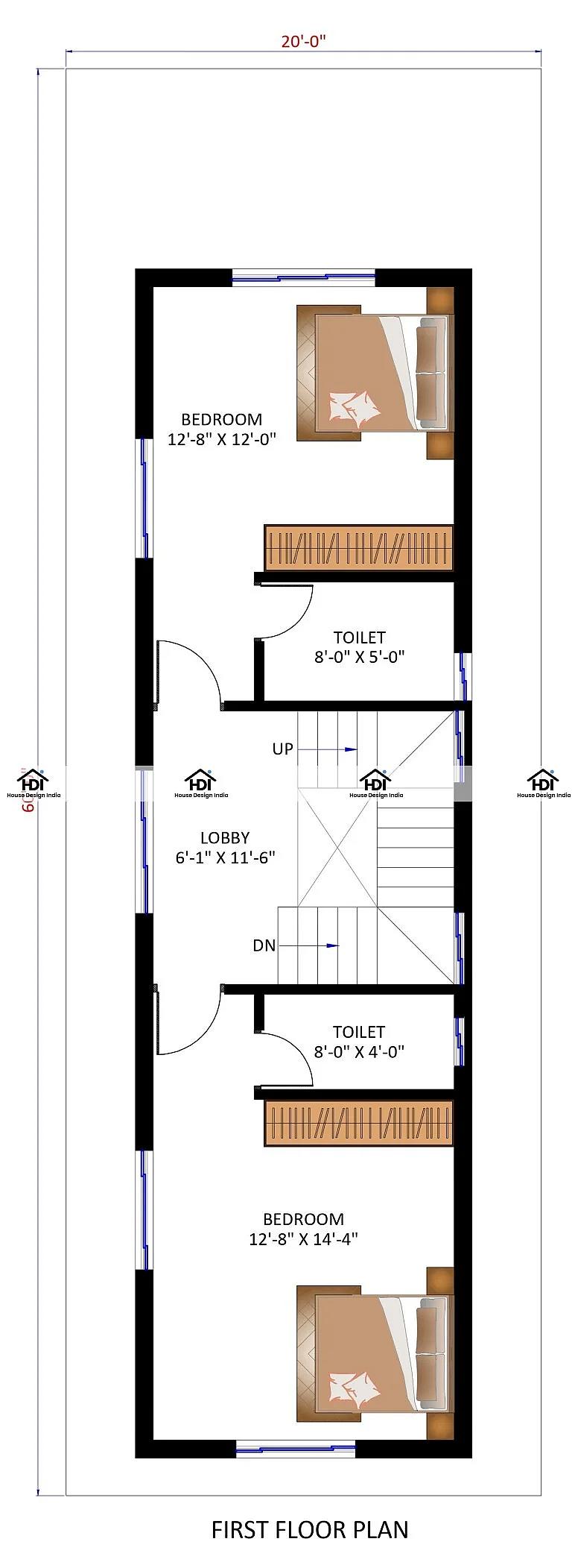 20X60 House Plan- 1200 sq ft Residential House Design at Viluppuram thumbnail 2 — Project ID 7112