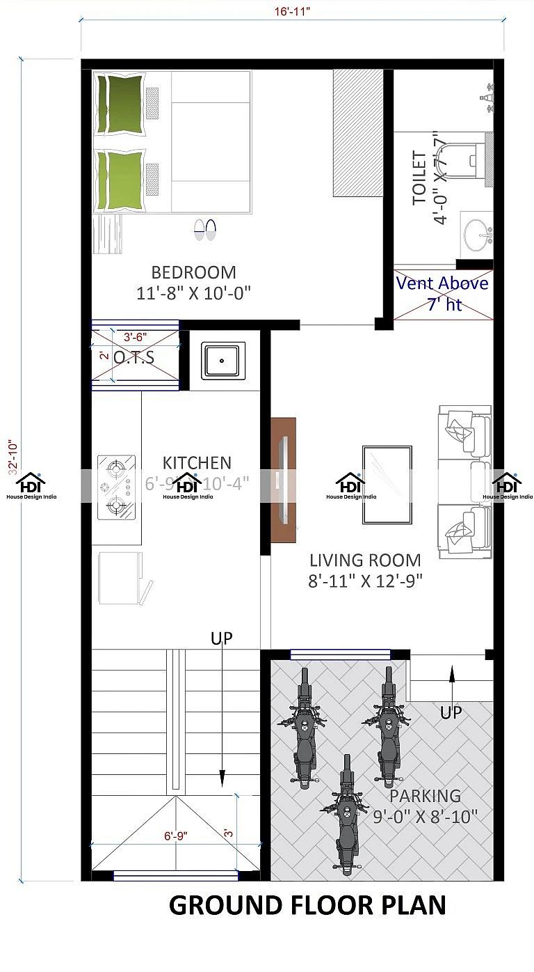 16X32 House plan- 512 sqft Residential house design At Raipur thumbnail 3 — Project ID 7113