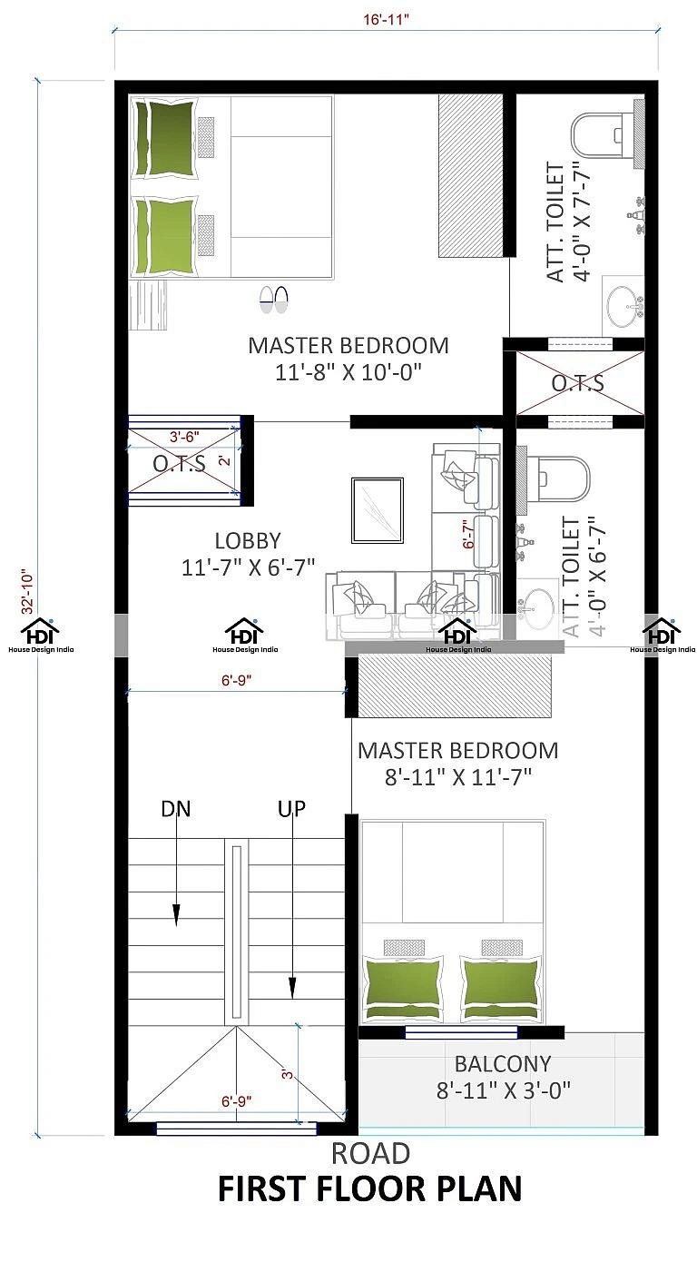 16X32 House plan- 512 sqft Residential house design At Raipur thumbnail 2 — Project ID 7113