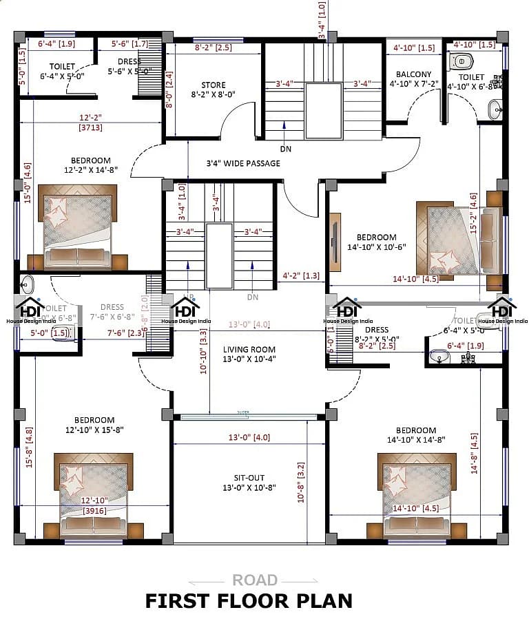 43X44 House plan- 1892 sqft Residential house design At Portblair thumbnail 3 — Project ID 7118