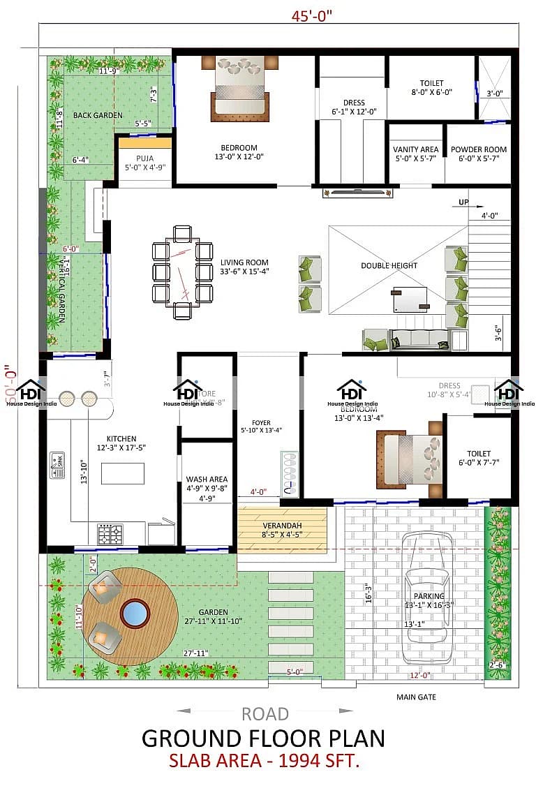 45X60 House Plan- 2700 sq ft Residential House Design at Jammu thumbnail 4 — Project ID 7119