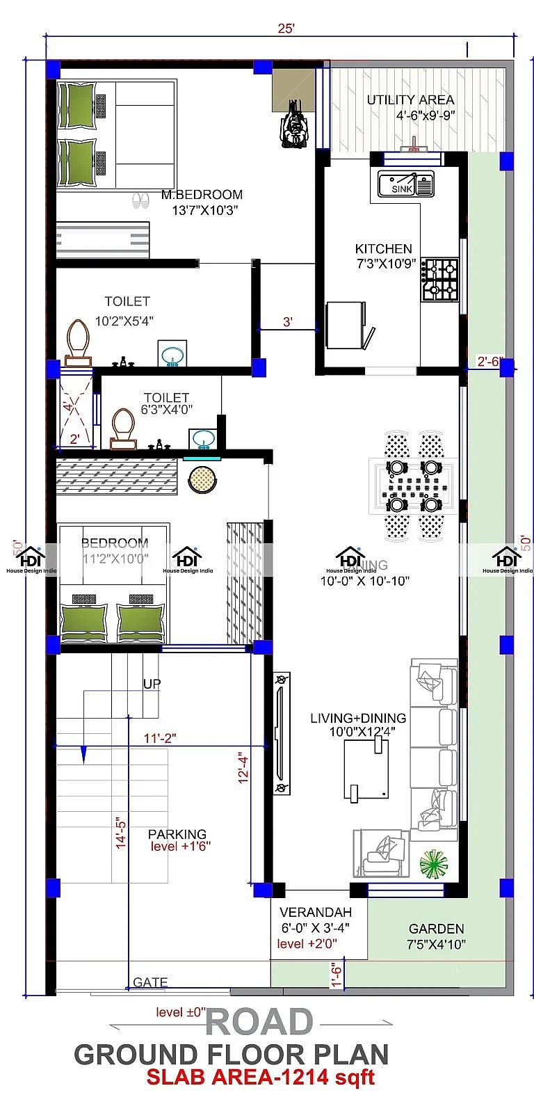 25X50 Residential House with Rental House Plan- 1250 sq ft Residential Cum Commercial House Design at Nagpur thumbnail 3 — Project ID 7121