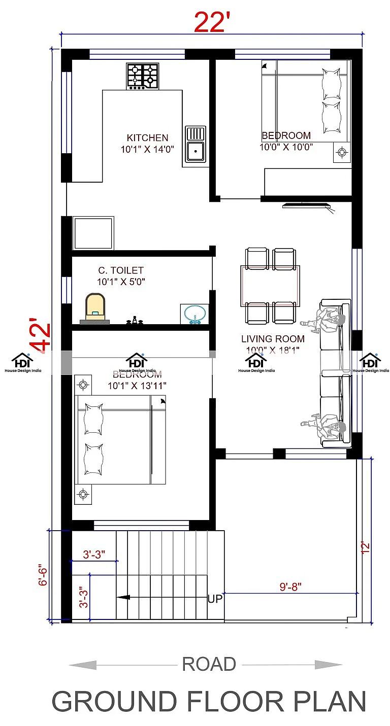 22X42 House Plan- 924 sq ft Residential House Design at Chennai thumbnail 3 — Project ID 7125