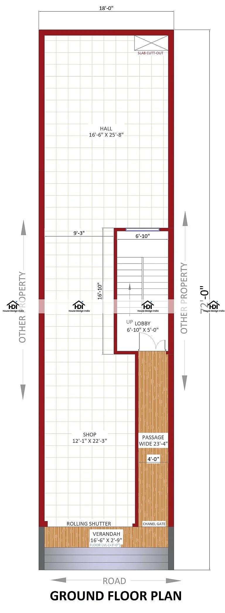 18X72 House With Shop Plan- 1296 sq ft Residential Cum Commercial House Design at Jaipur [RJ]