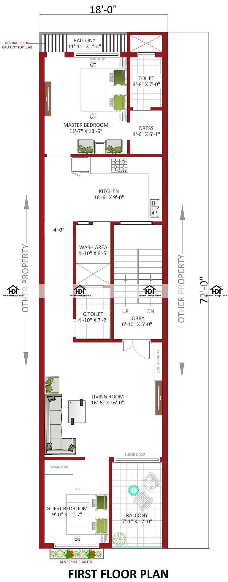 18X72 House With Shop Plan- 1296 sq ft Residential Cum Commercial House Design at Jaipur thumbnail 2 — Project ID 7127