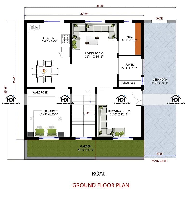 38X35 House Plan- 1330 sq ft Residential House Design at Jabalpur thumbnail 2 — Project ID 7129