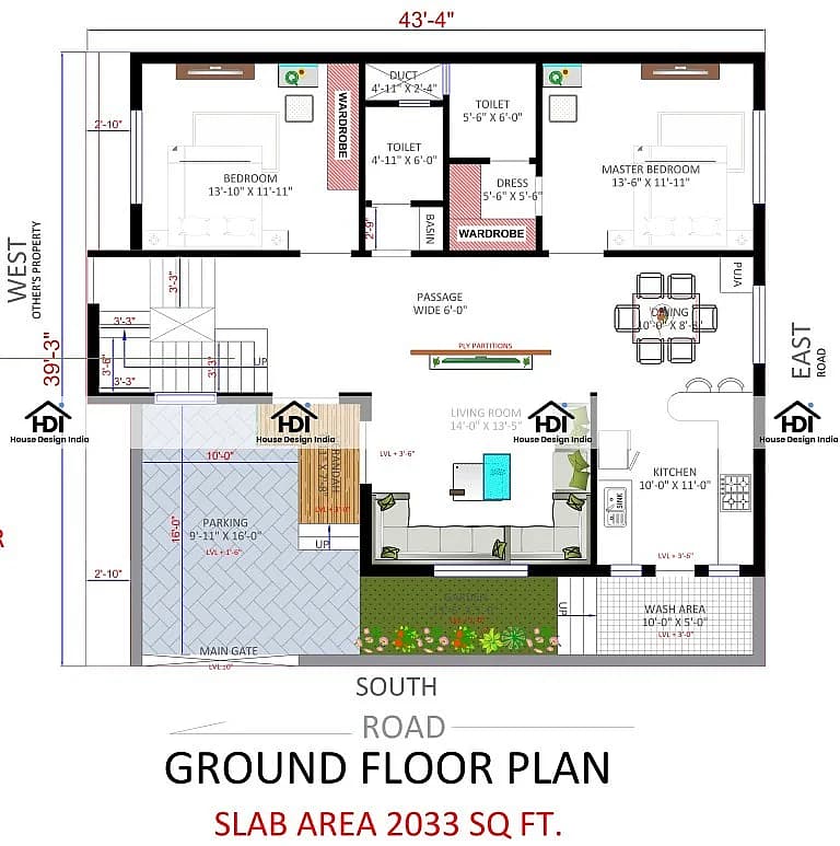 44X40 House Plan- 1760 sq ft Residential House Design at Warora [MH]