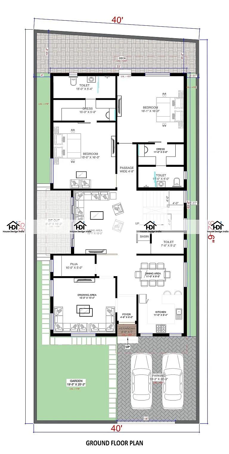 40X95 House Plan- 3800 sq ft Residential House Design at Dehradun [UT]
