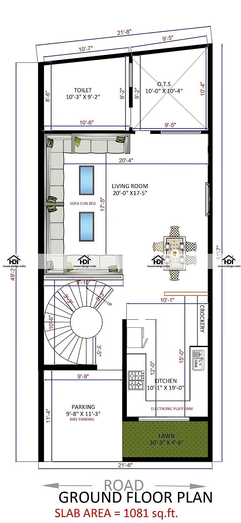 22X50 House Plan- 1100 sq ft Residential House Design at Moradabad [UP]