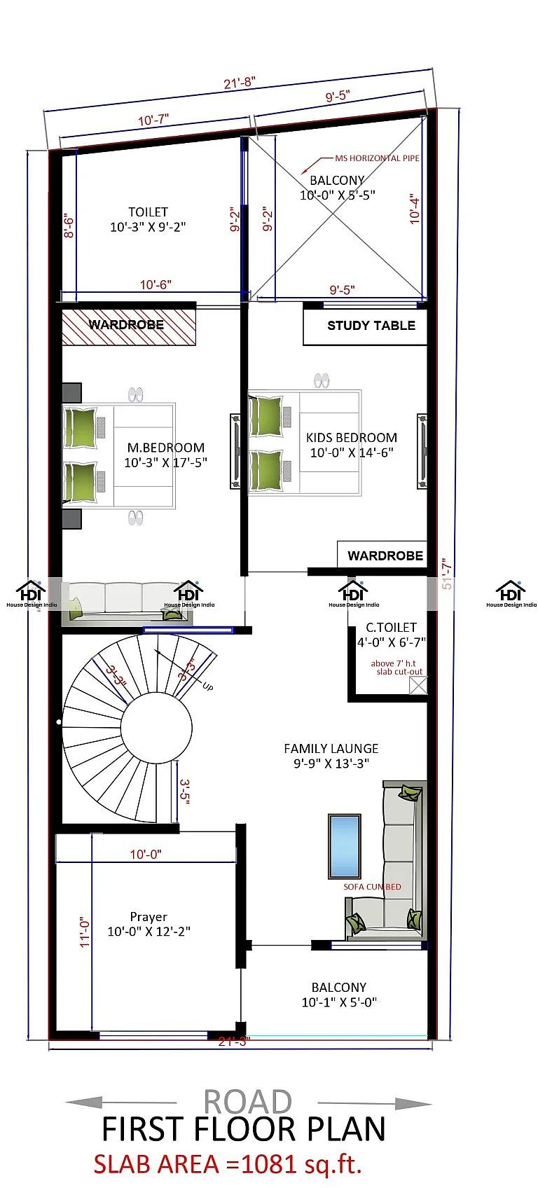 22X50 House Plan- 1100 sq ft Residential House Design at Moradabad thumbnail 2 — Project ID 7150