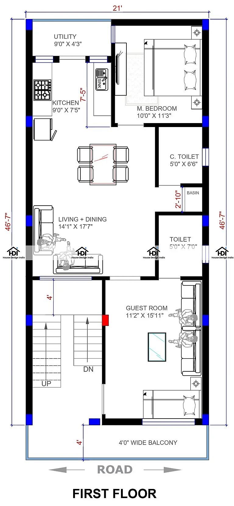 20X50 Commercial Hall With Residential House Plan- 1000 sq ft Residential Cum Commercial House Design At Bhopal thumbnail 2 — Project ID 7152