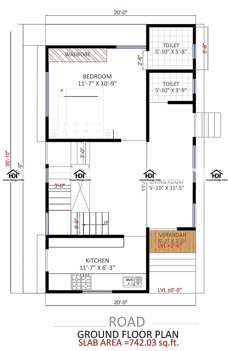 20X35 House Plan- 700 sq ft Residential House Design At Indore thumbnail 2 — Project ID 7155