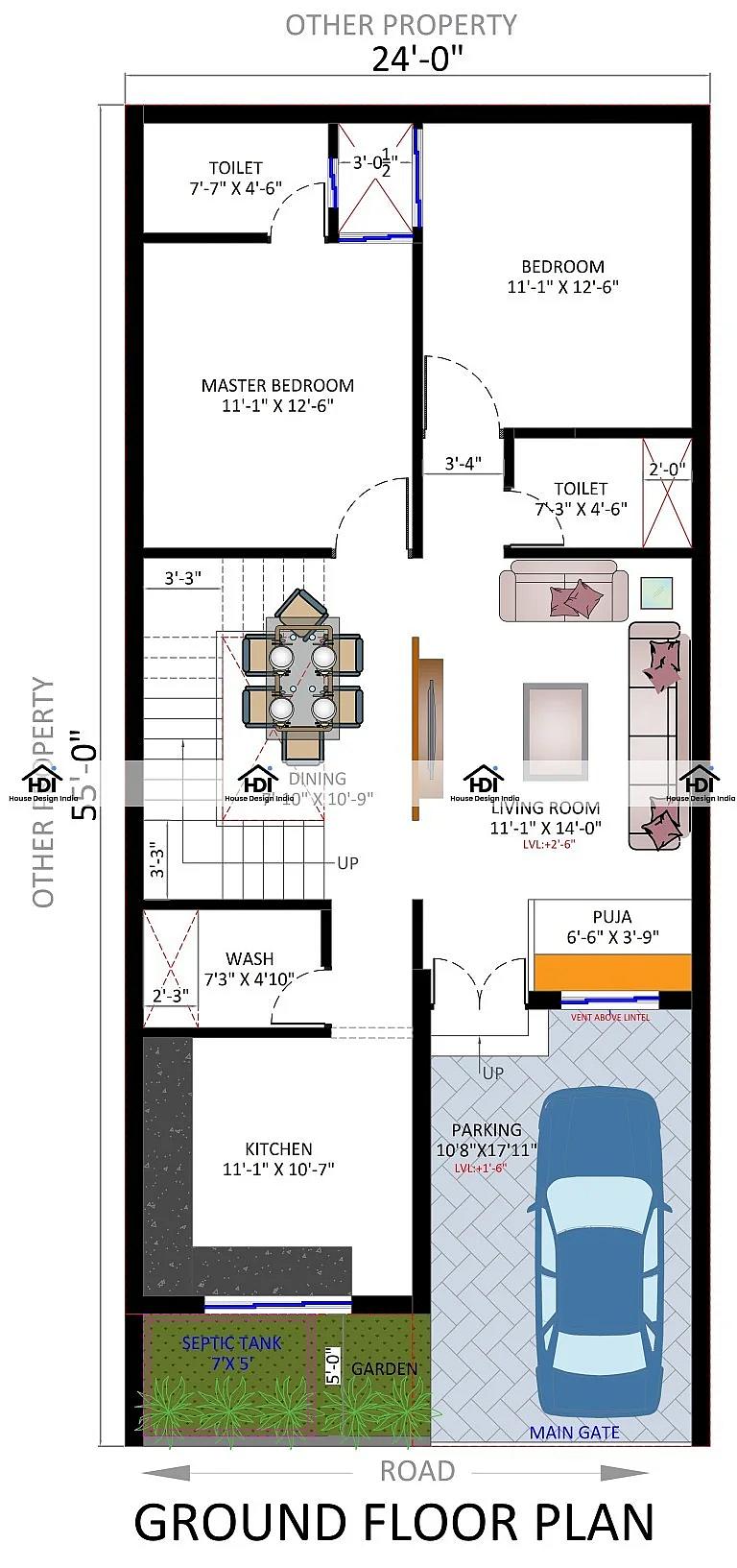 24X55 House plan- 1320 sqft Residential Cum Commercial house design At Agra thumbnail 2 — Project ID 7158